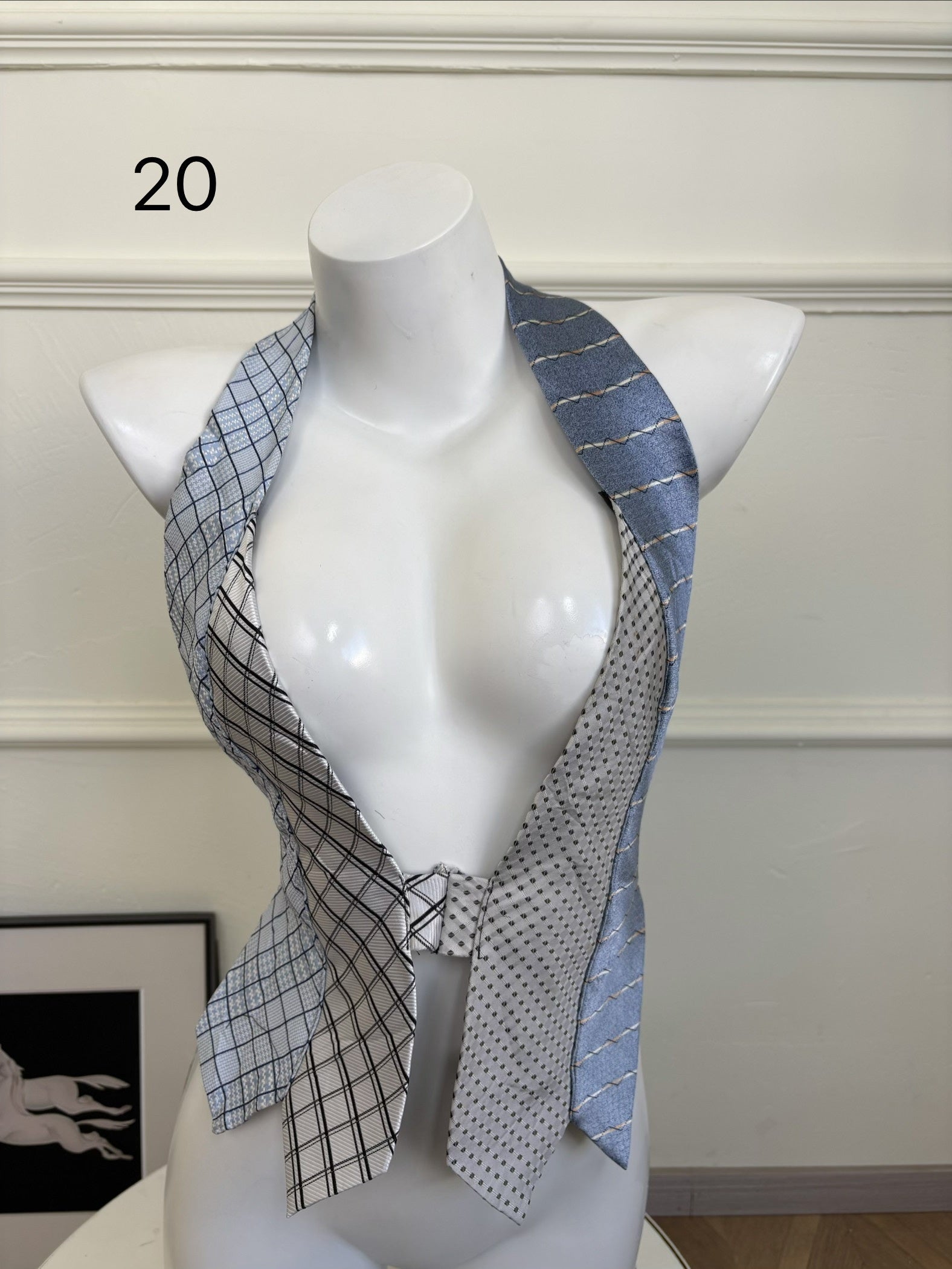 ANTIMOON_Colorblock_Patchwork_Plaid_Tie_Back_V-neck_Women's_Polyester_Halter_Tops_1031322523313_MISSTT