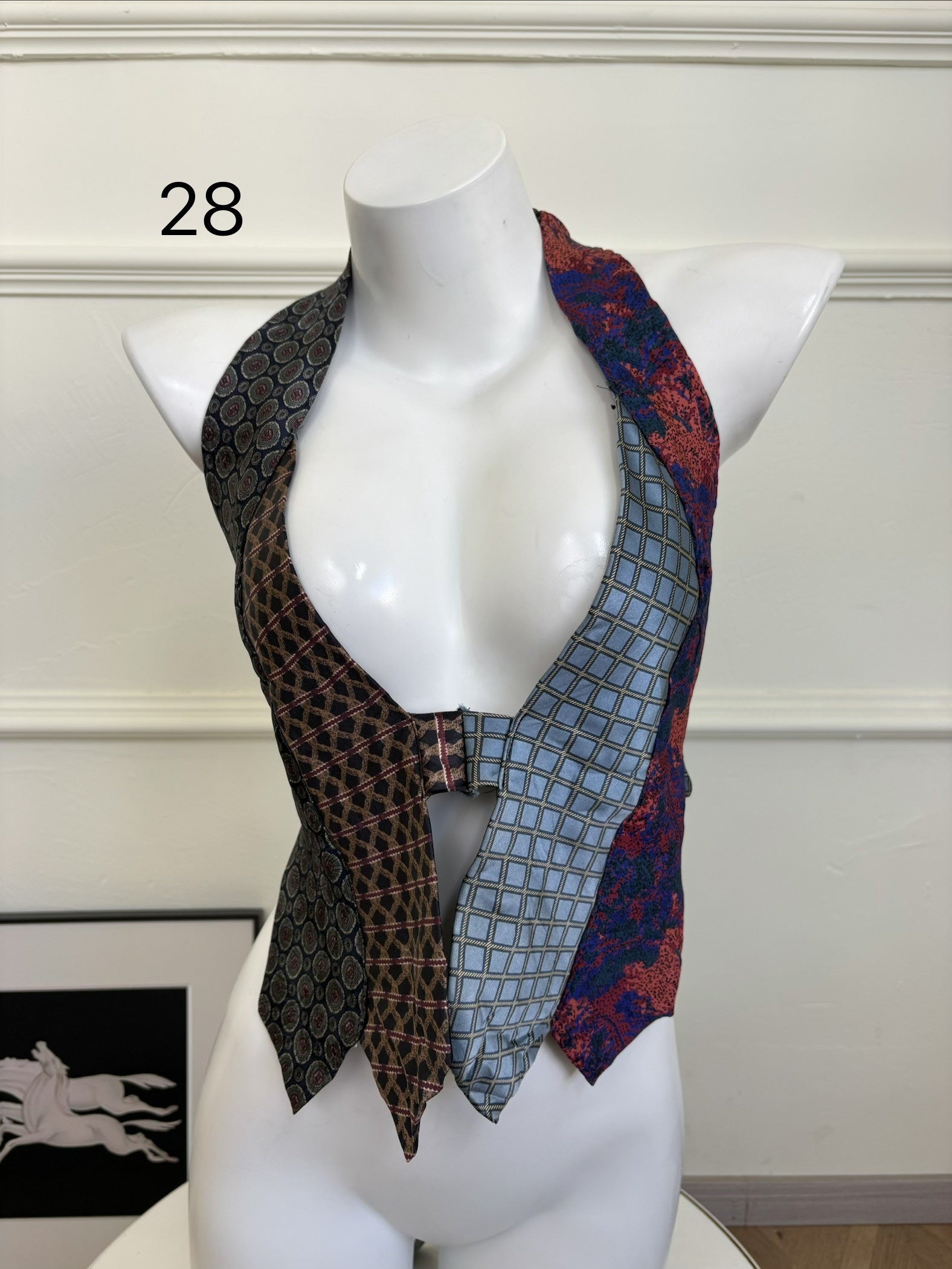 ANTIMOON_Colorblock_Patchwork_Plaid_Tie_Back_V-neck_Women's_Polyester_Halter_Tops_1031322523313_MISSTT