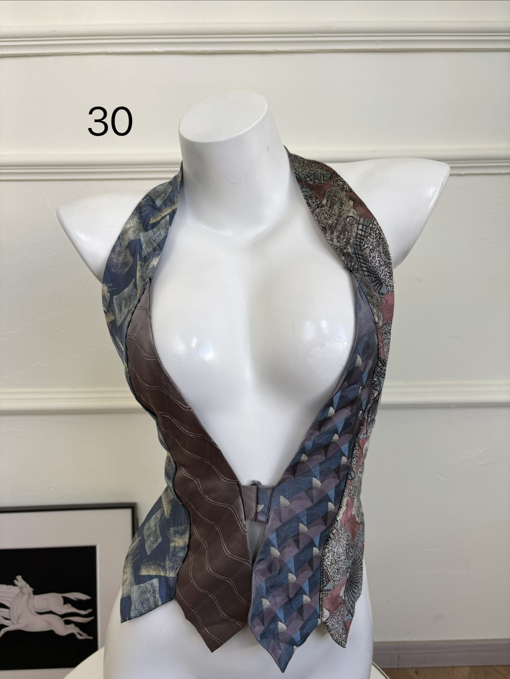 ANTIMOON_Colorblock_Patchwork_Plaid_Tie_Back_V-neck_Women's_Polyester_Halter_Tops_1031322523313_MISSTT