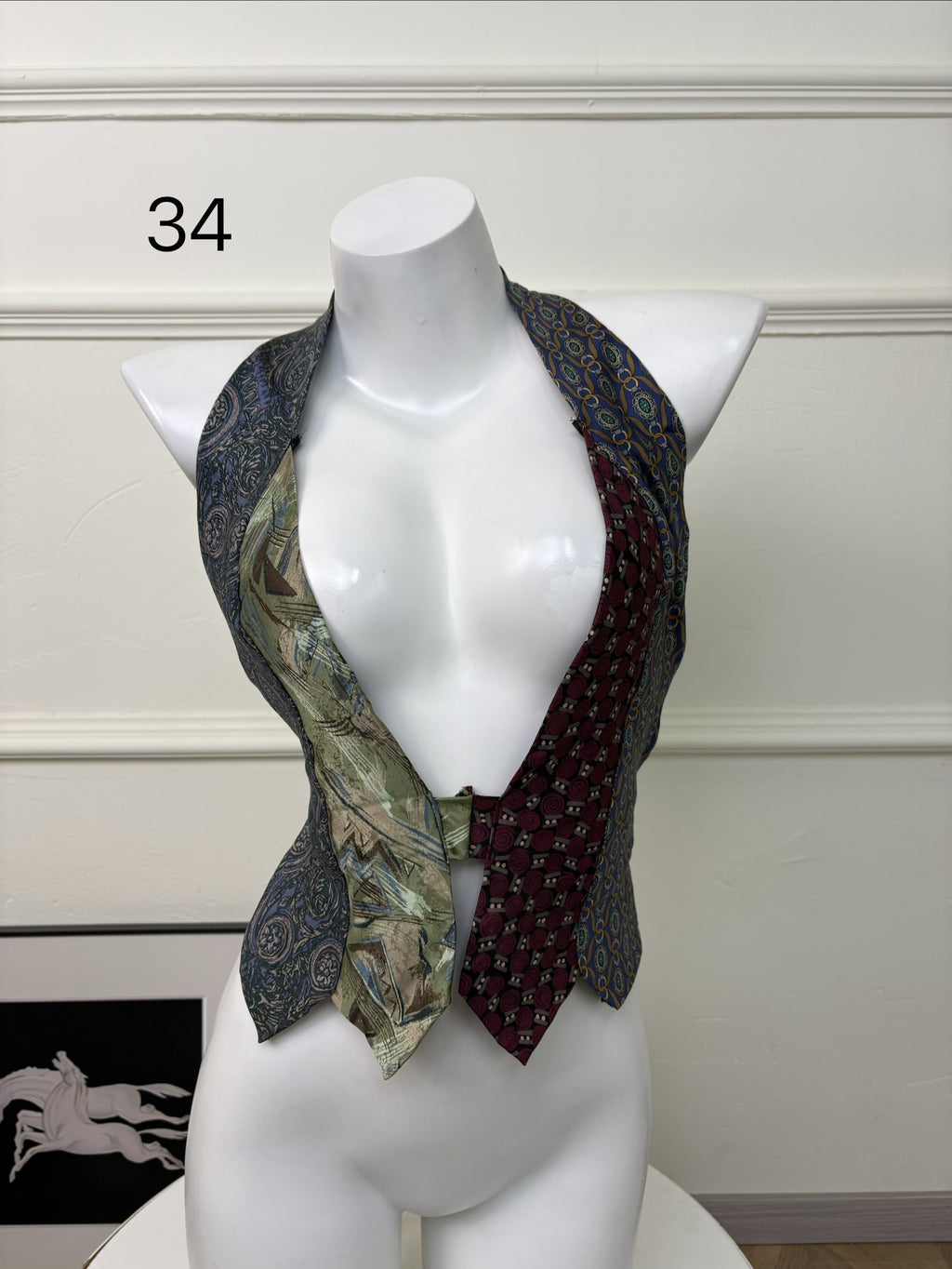 ANTIMOON_Colorblock_Patchwork_Plaid_Tie_Back_V-neck_Women's_Polyester_Halter_Tops_1031322523313_MISSTT