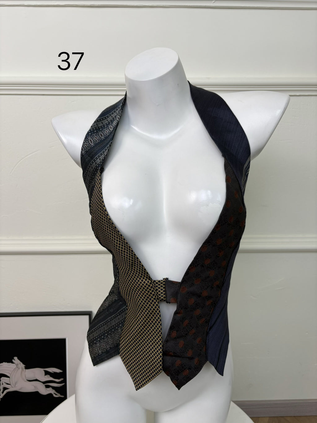 ANTIMOON_Colorblock_Patchwork_Plaid_Tie_Back_V-neck_Women's_Polyester_Halter_Tops_1031322523313_MISSTT