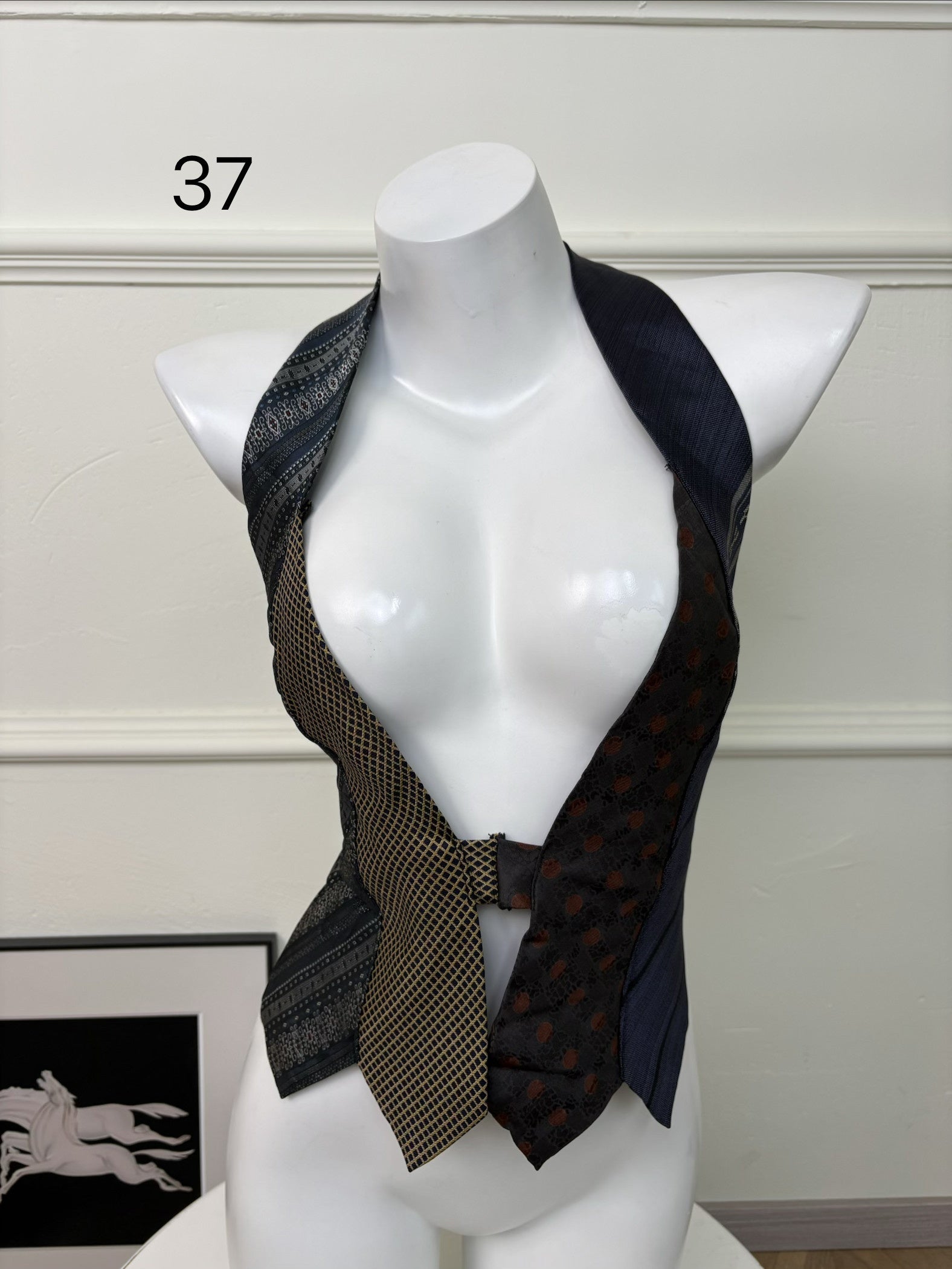 ANTIMOON_Colorblock_Patchwork_Plaid_Tie_Back_V-neck_Women's_Polyester_Halter_Tops_1031322523313_MISSTT