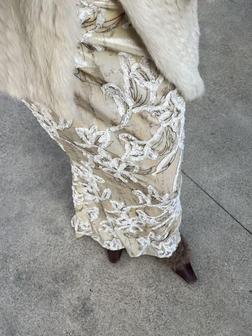 ANTIMOON Cream Beaded Embroidered Lace Women's Polyester Mermaid Skirts