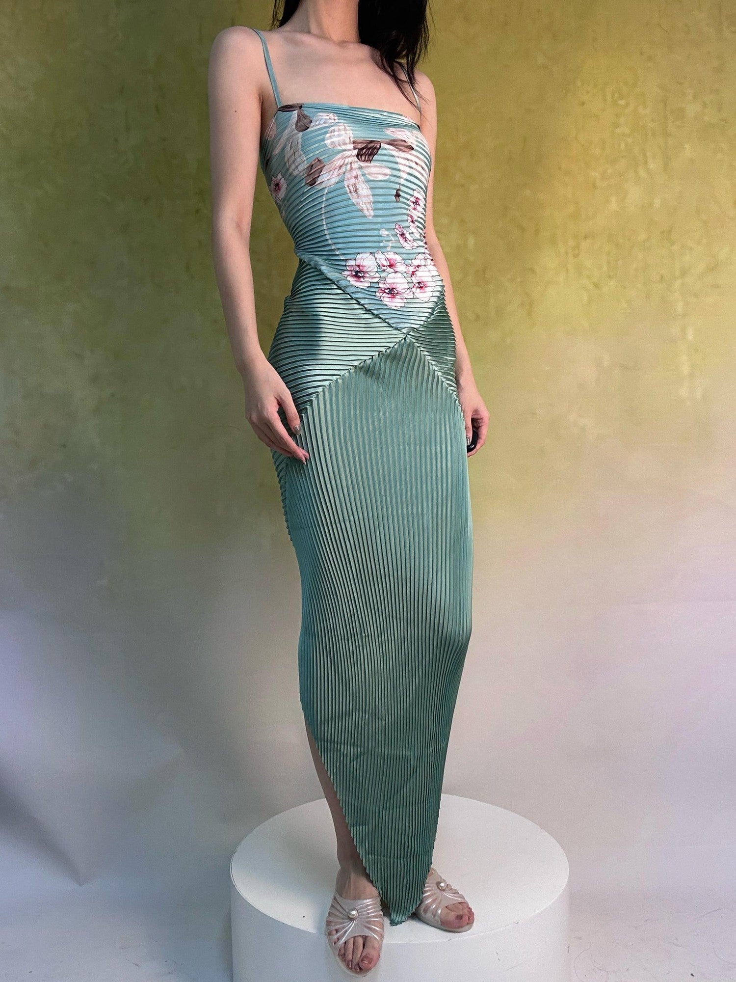 ANTIMOON Crimson Heart Ruching Scarf Splice Vintage Women's Bodycon Maxi Dresses