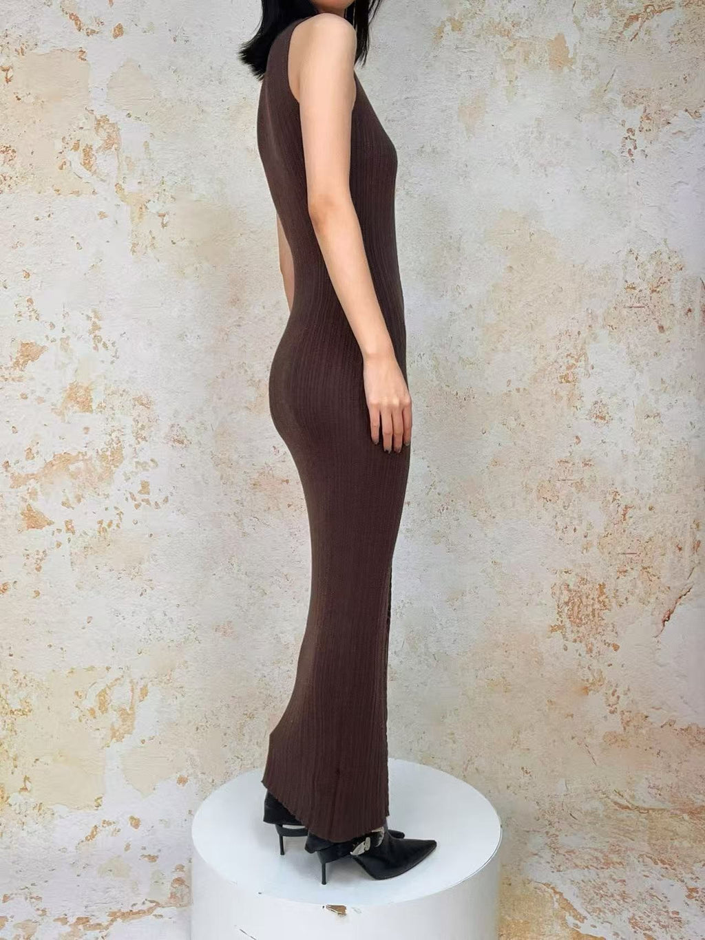 ANTIMOON Crocodile Print Spliced Knit Women's Polyester Spandex Bodycon Maxi Dresses