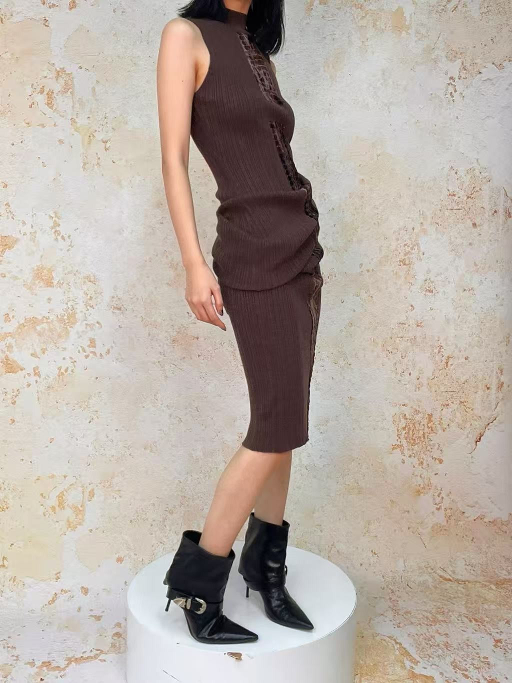 ANTIMOON Crocodile Print Spliced Knit Women's Polyester Spandex Bodycon Maxi Dresses