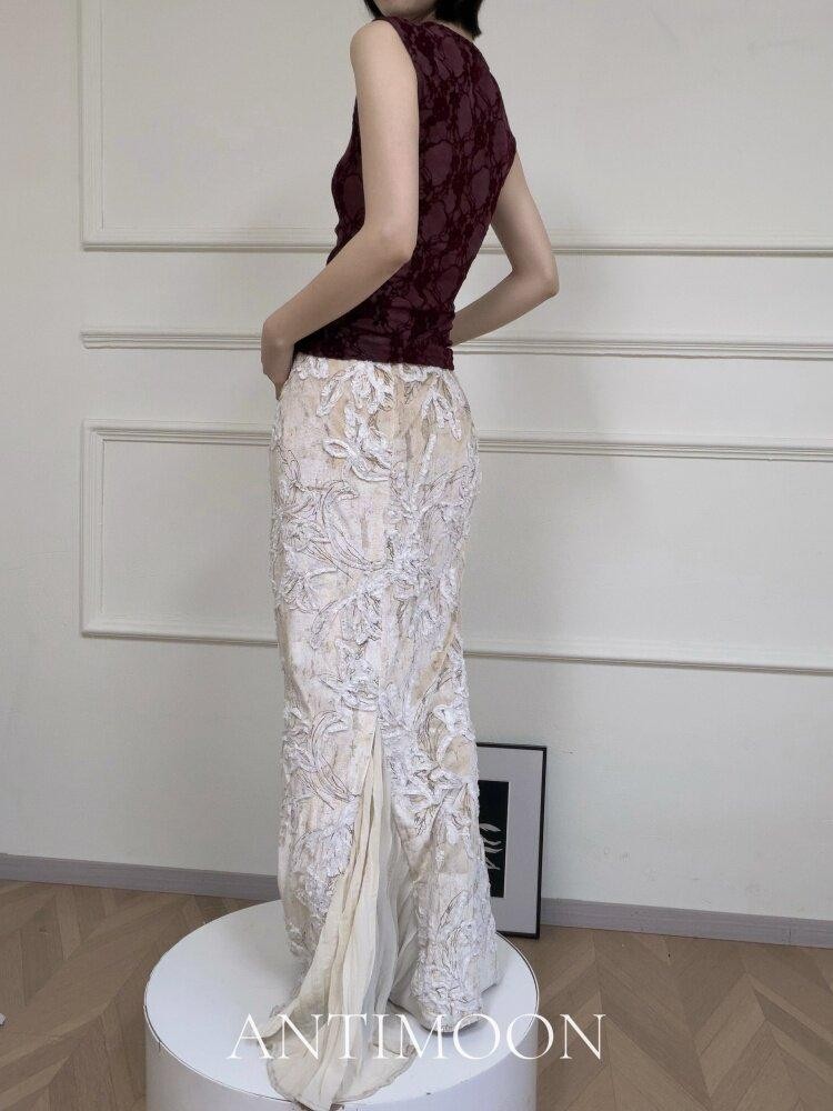 ANTIMOON Dark Red Floral Mandarin Collar Sleeveless Women's Polyester Cheongsam Dresses