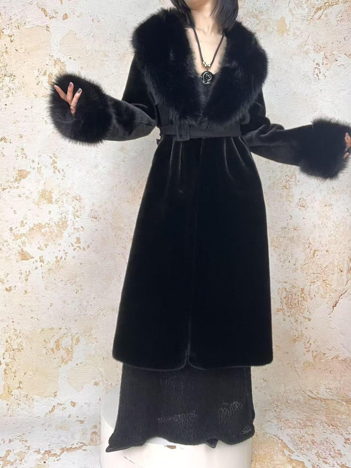 ANTIMOON Dark Style Loose Thick Warm Long Sleeve Mid Length Women's Gold Mink Faux Fur Coats