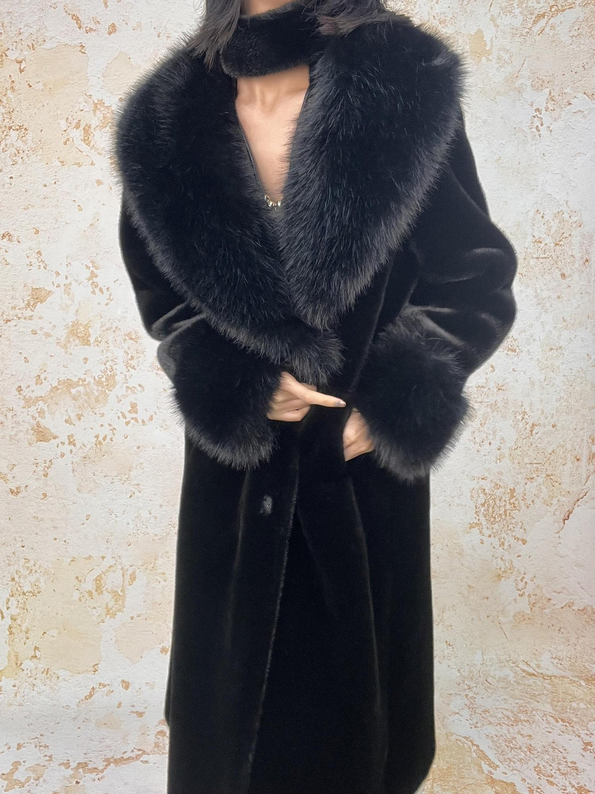 ANTIMOON Dark Style Loose Thick Warm Long Sleeve Mid Length Women's Gold Mink Faux Fur Coats