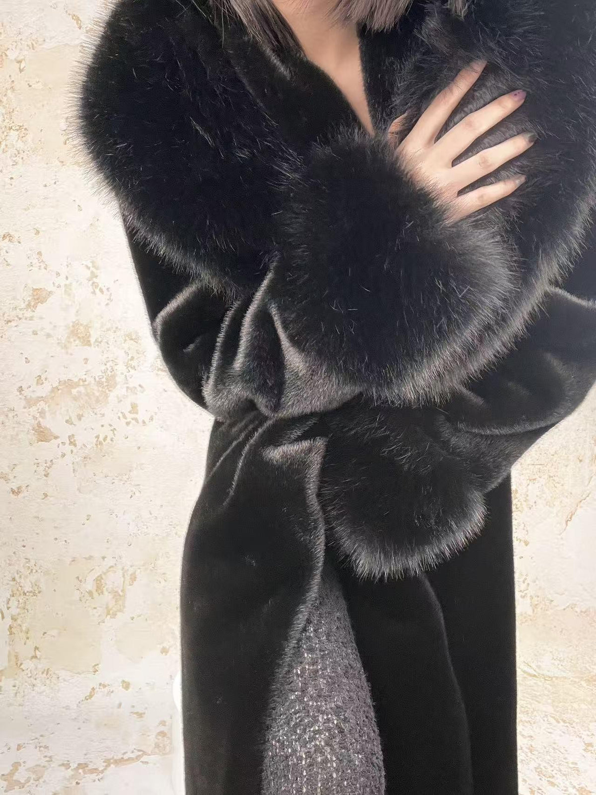 ANTIMOON Dark Style Loose Thick Warm Long Sleeve Mid Length Women's Gold Mink Faux Fur Coats