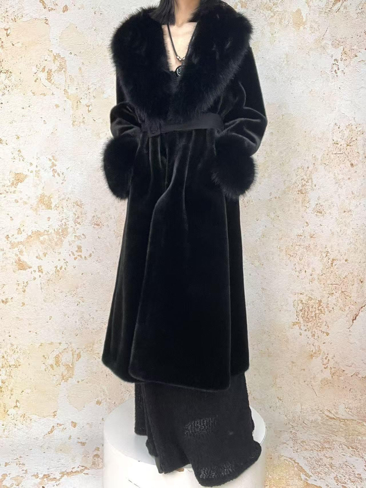 ANTIMOON Dark Style Loose Thick Warm Long Sleeve Mid Length Women's Gold Mink Faux Fur Coats