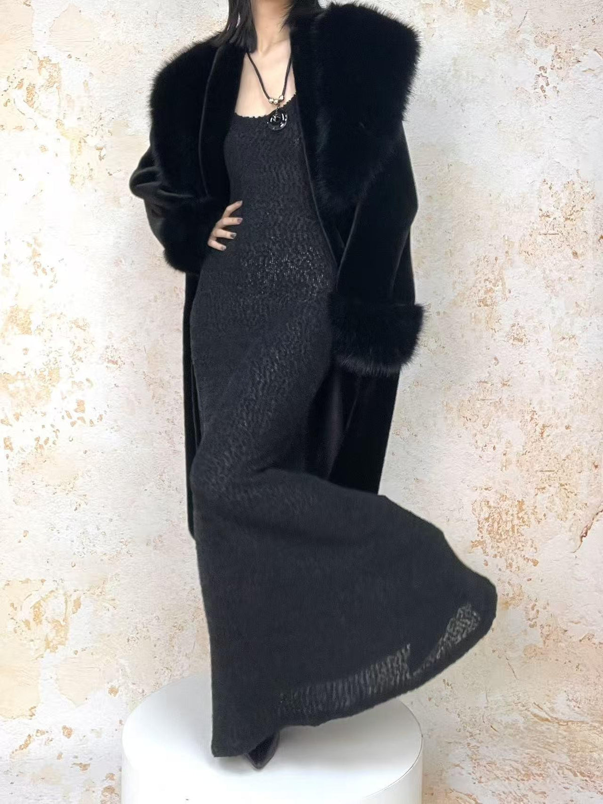 ANTIMOON Dark Style Loose Thick Warm Long Sleeve Mid Length Women's Gold Mink Faux Fur Coats