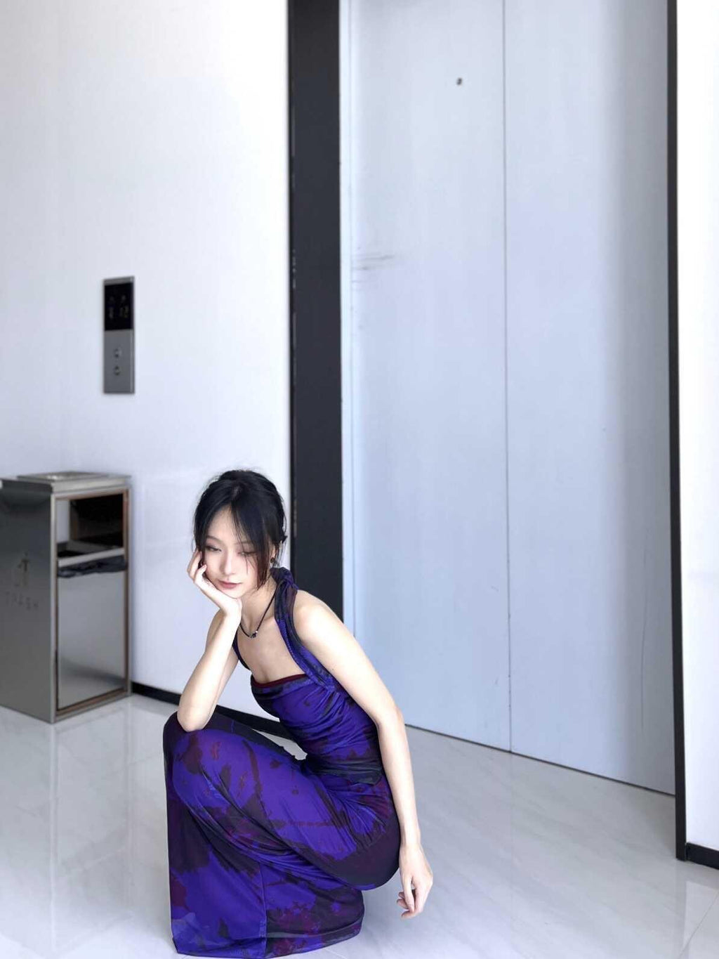 ANTIMOON Deep Purple Ink Wash Strapless Fishtail Slim Women's Mesh Matching Skirt Sets
