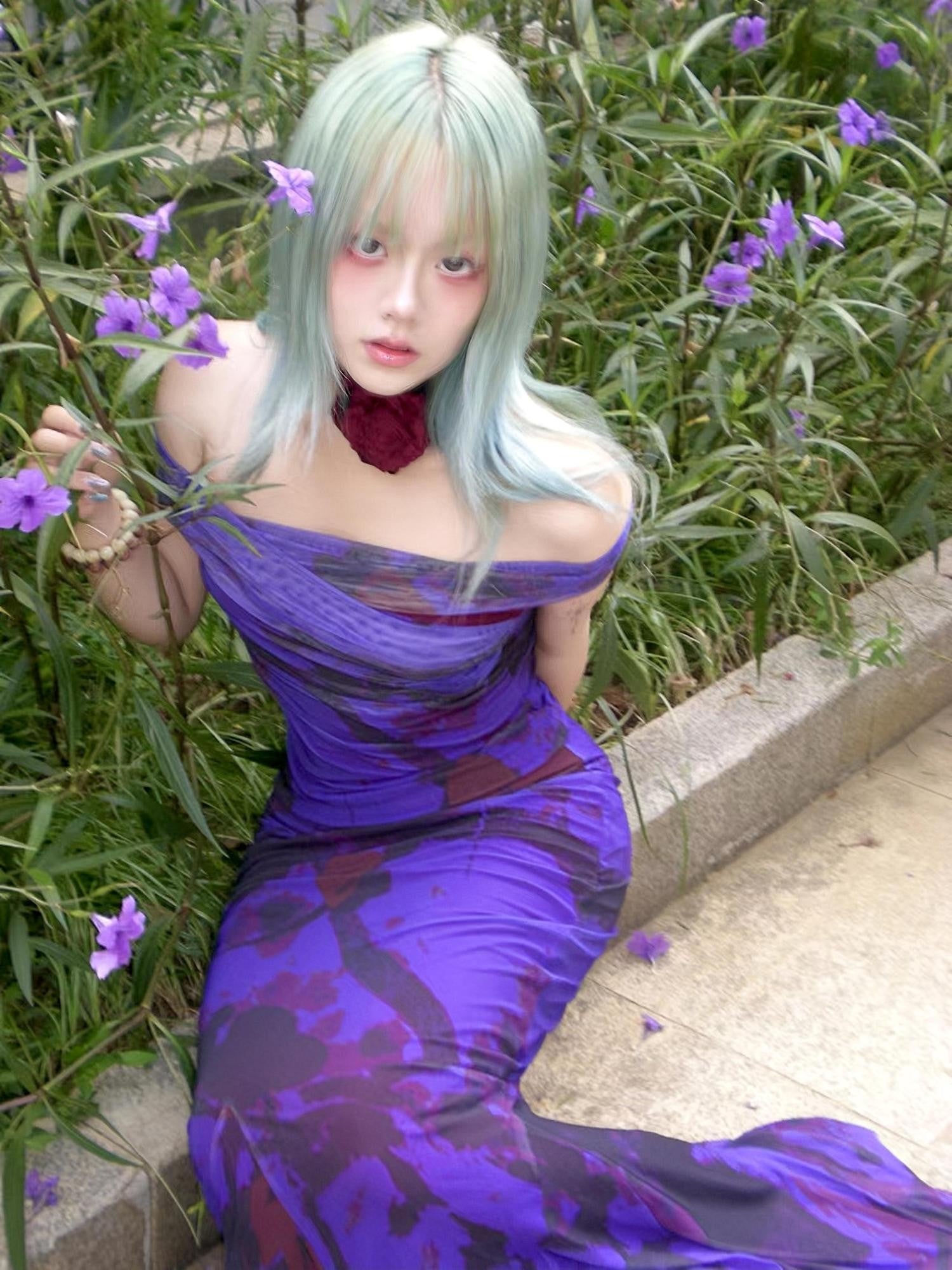 ANTIMOON Deep Purple Ink Wash Strapless Fishtail Slim Women's Mesh Matching Skirt Sets