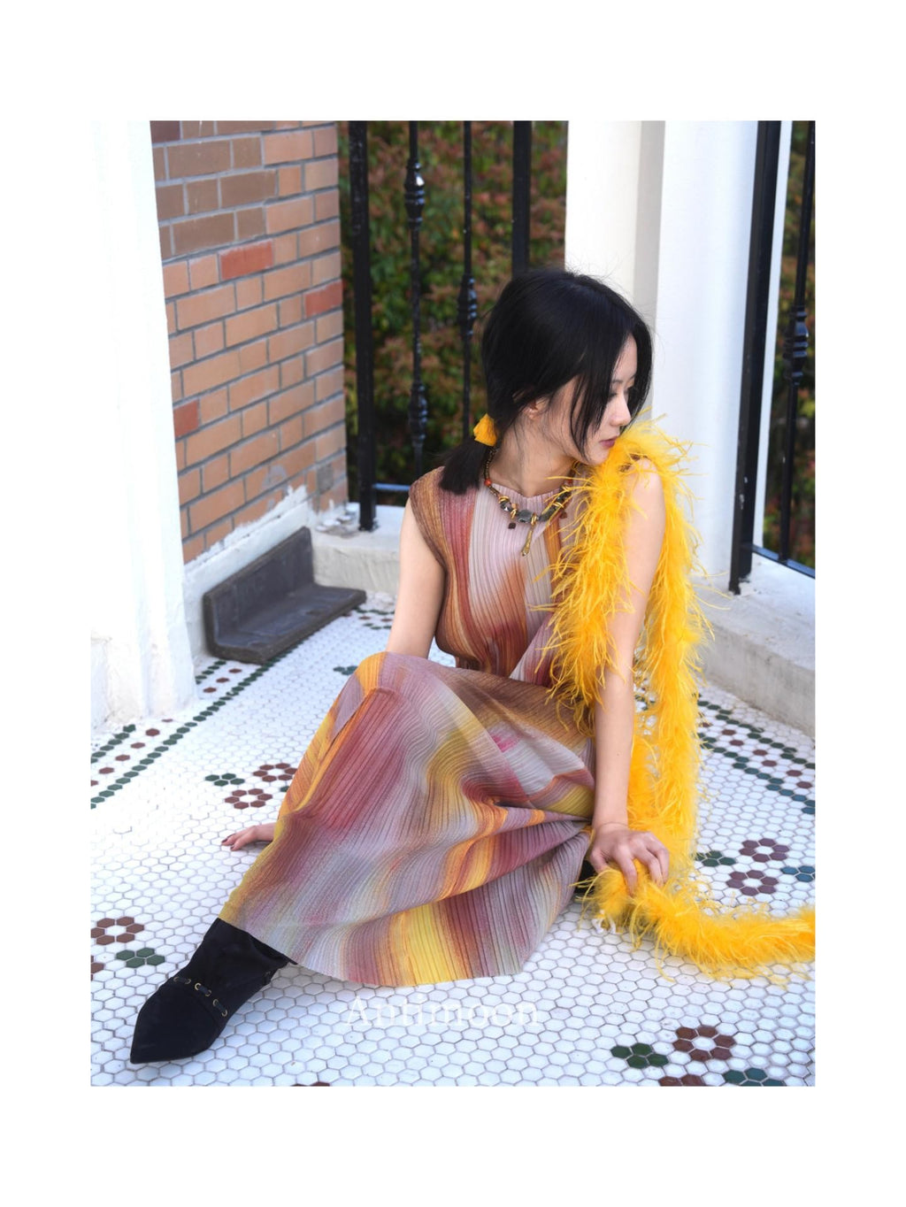 ANTIMOON Firework Art Print Pleated Sleeveless Women's Polyester Casual Maxi Dresses