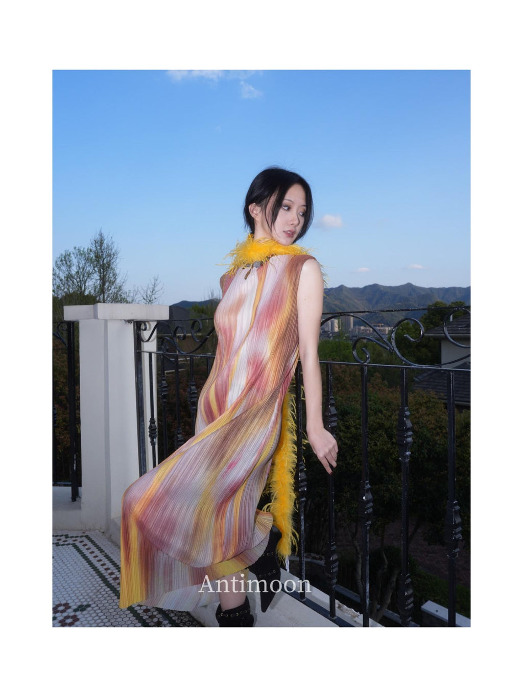 ANTIMOON Firework Art Print Pleated Sleeveless Women's Polyester Casual Maxi Dresses
