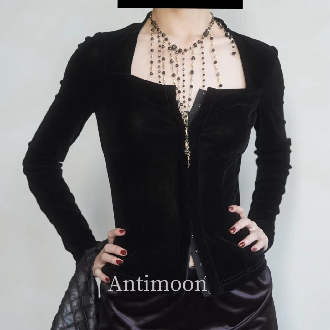 ANTIMOON_Flocked_Square_Neck_Button_Corset_Slim_Fit_Women's_Polyester_Long_Sleeve_T-shirts_1036454251599_MISSTT