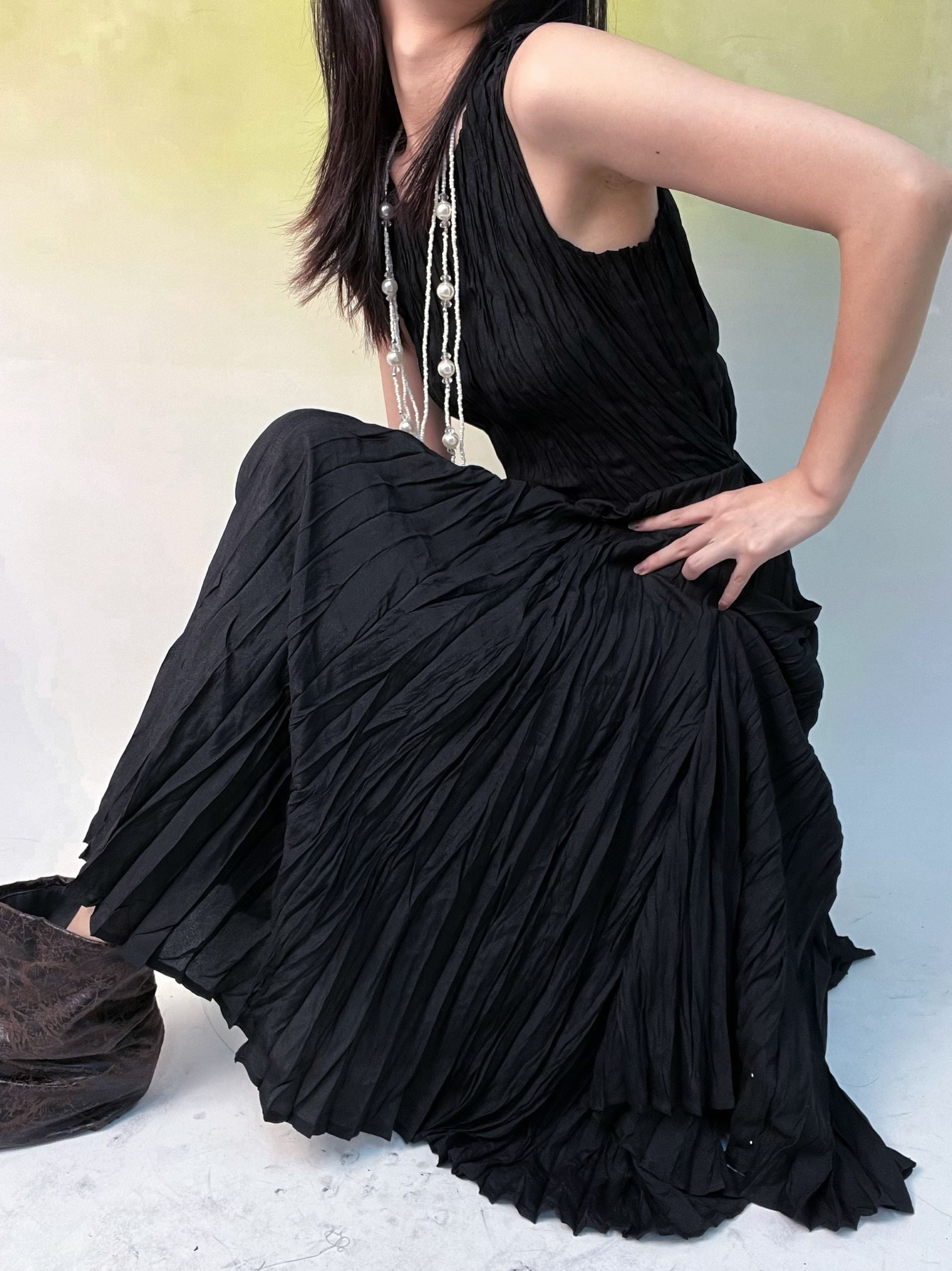 ANTIMOON_Flowy_Textured_Hand_Pleated_Waist_Cinched_Women's_Polyester_Casual_Maxi_Dresses_957148291632_MISSTT