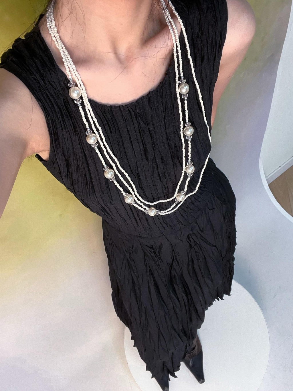 ANTIMOON Flowy Textured Hand Pleated Waist Cinched Women's Polyester Casual Maxi Dresses