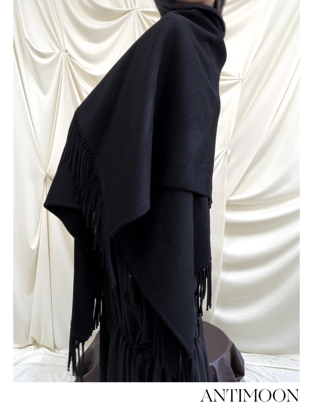 ANTIMOON Fringed Rolled Edge Cape Women's Wool Blend Scarves & Shawls