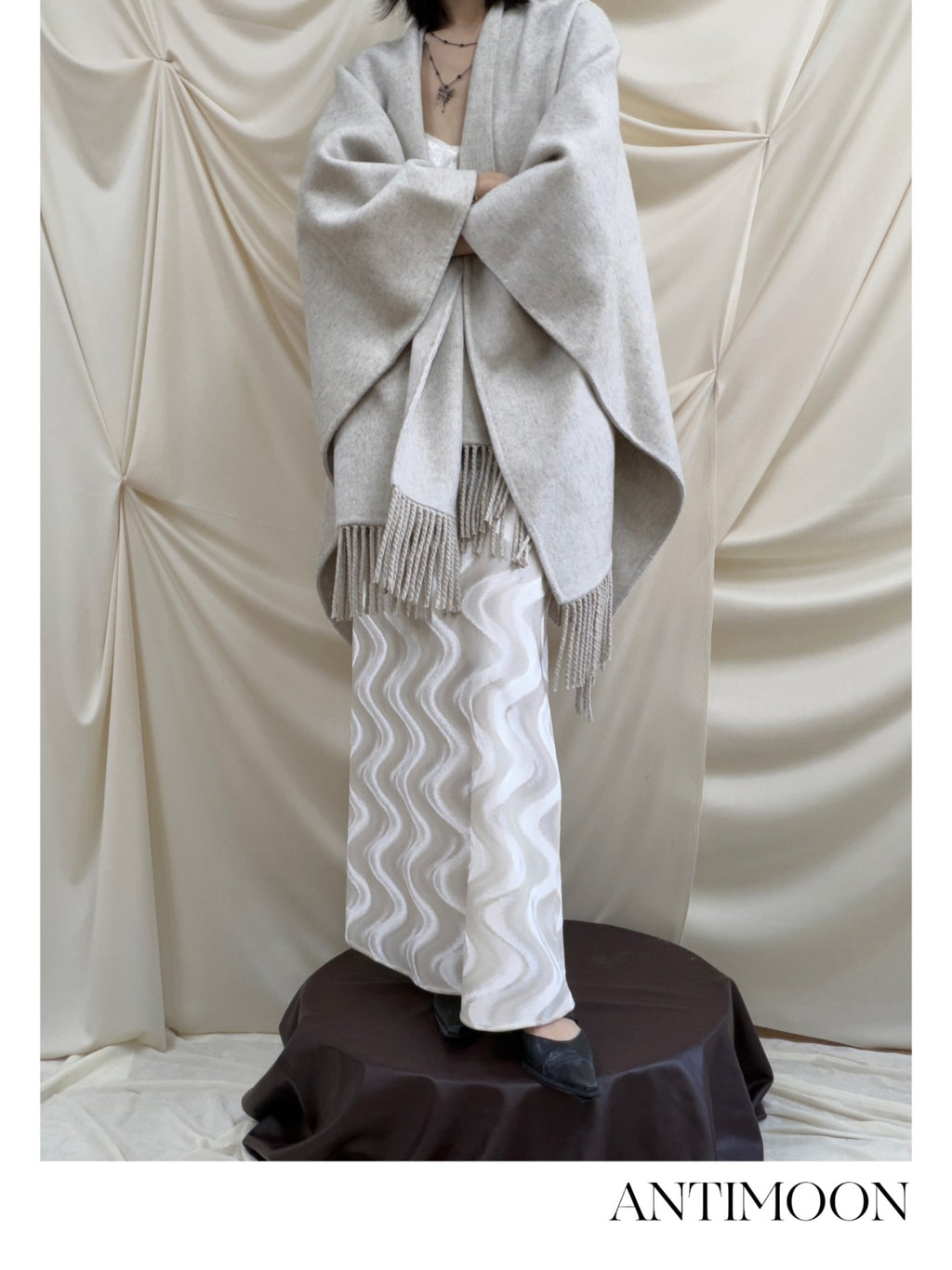 ANTIMOON Fringed Rolled Edge Cape Women's Wool Blend Scarves & Shawls