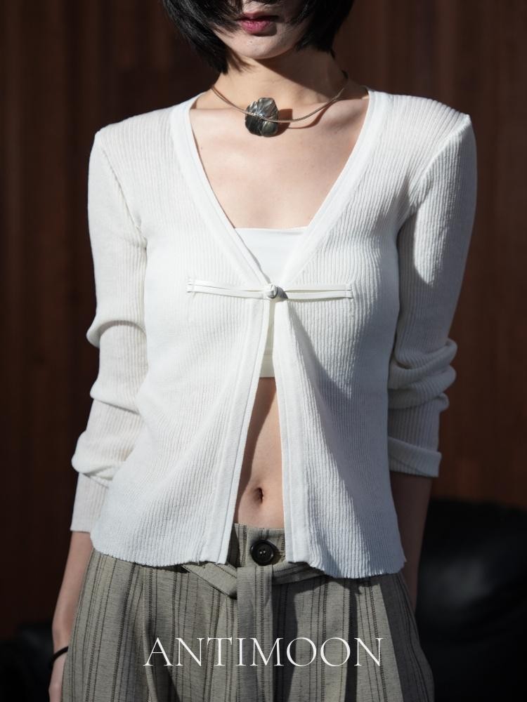 ANTIMOON Frog Button New Chinese V-neck Knit Slim Fit Long Sleeve Women's Cardigans