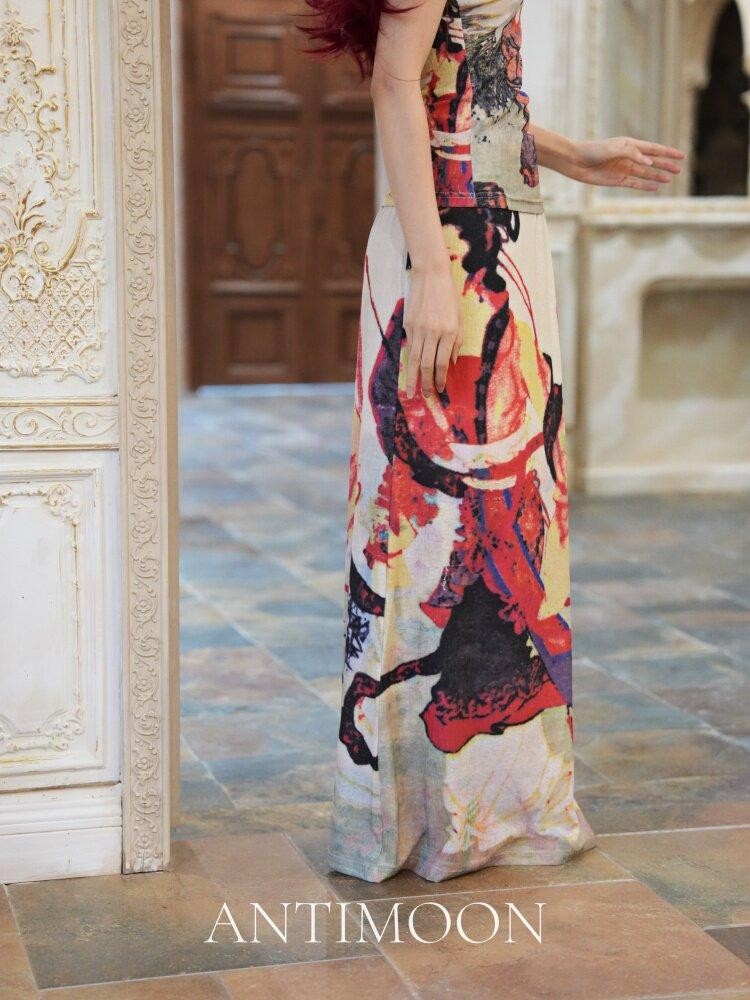 ANTIMOON Garden Lady Print Vintage Chinese Halter Bandeau Women's Boho Maxi Dresses