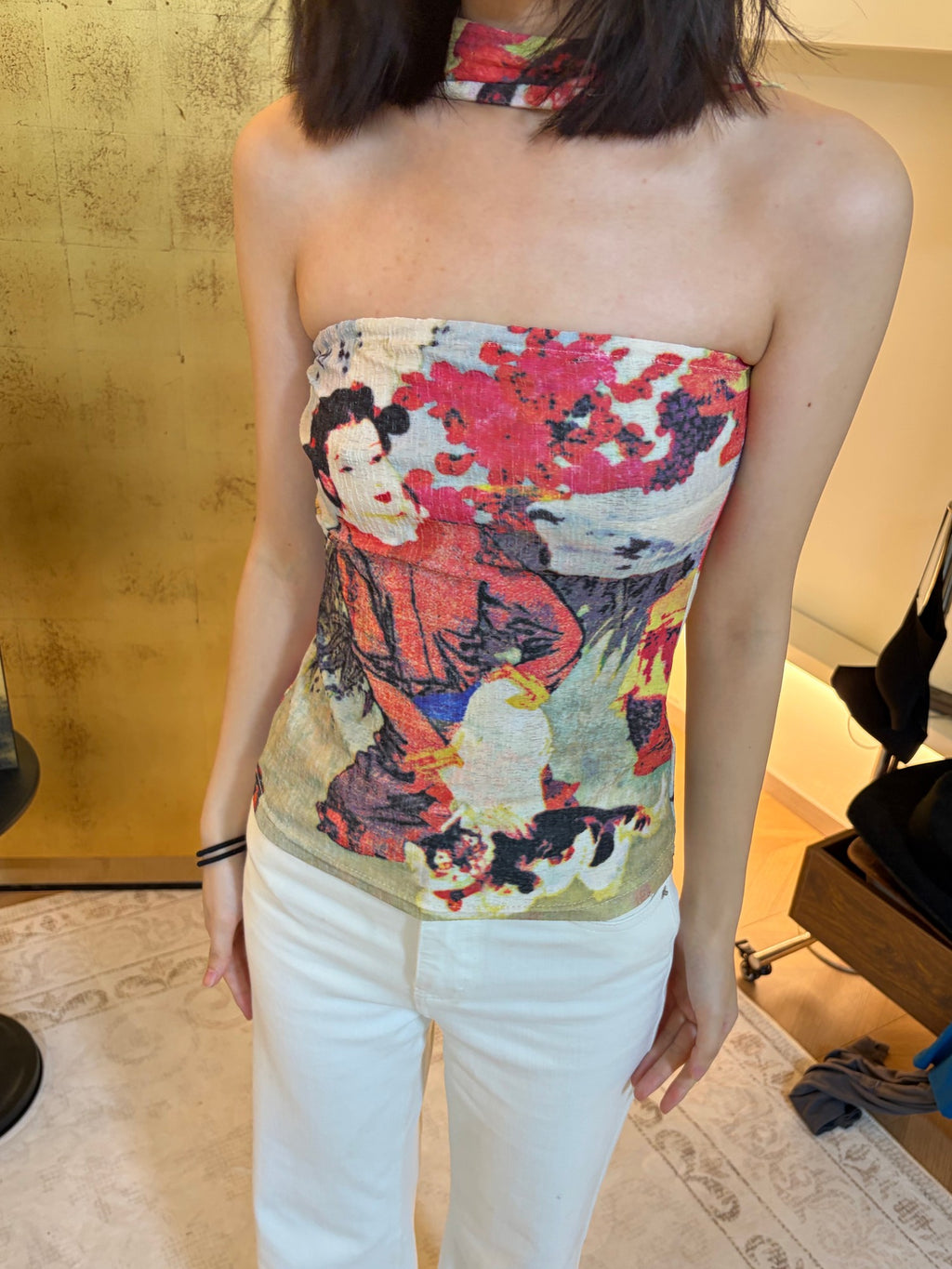 ANTIMOON Garden Lady Print Vintage Chinese Halter Bandeau Women's Boho Maxi Dresses