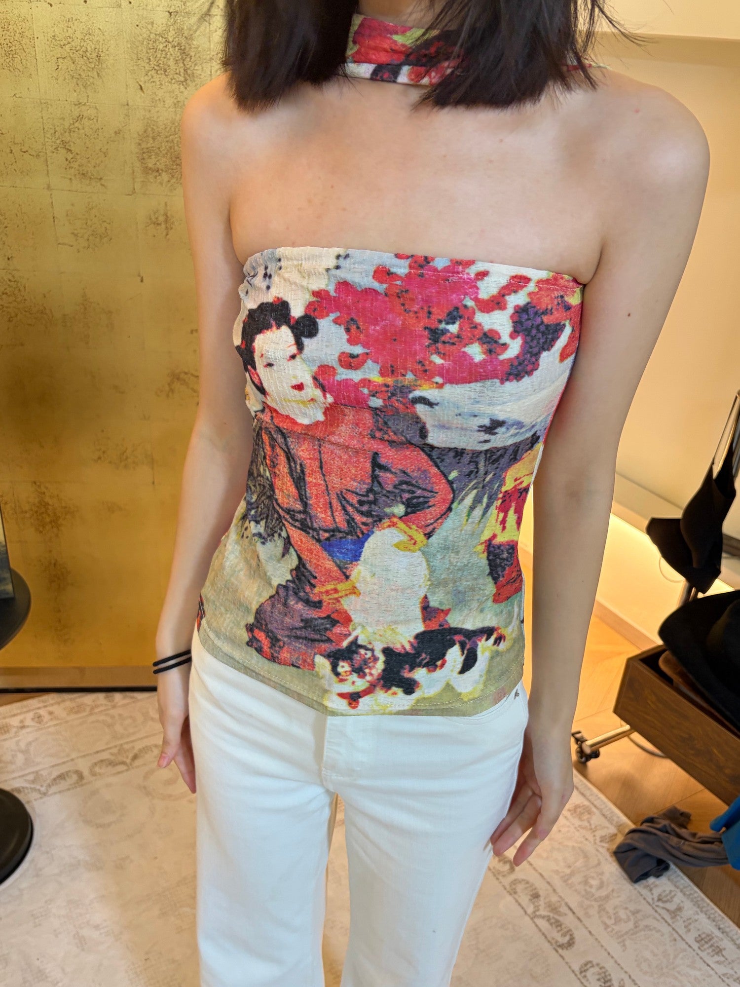 ANTIMOON Garden Lady Print Vintage Chinese Halter Bandeau Women's Boho Maxi Dresses