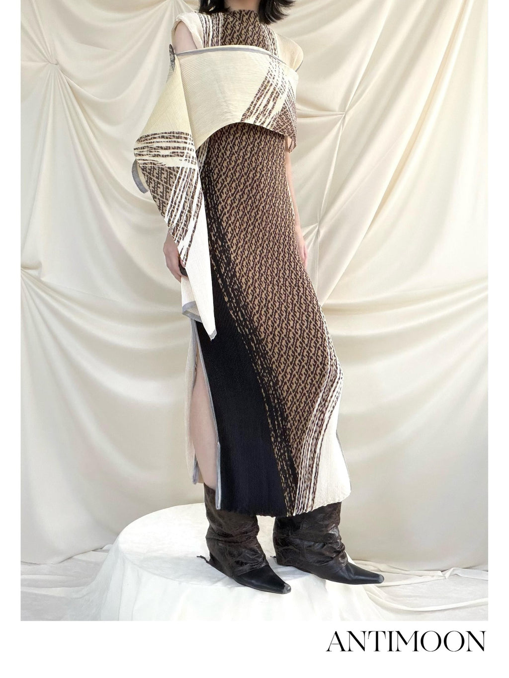 ANTIMOON Geometric Print Ruched Retro Women's Polyester Bodycon Maxi Dresses