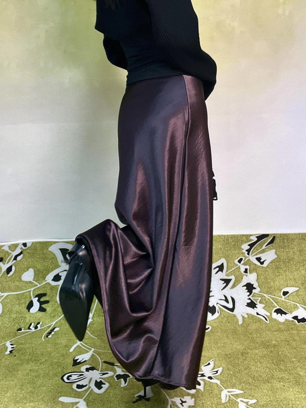 ANTIMOON Glossy Structured Mermaid A Line High Waist Women's Polyester Maxi Skirts