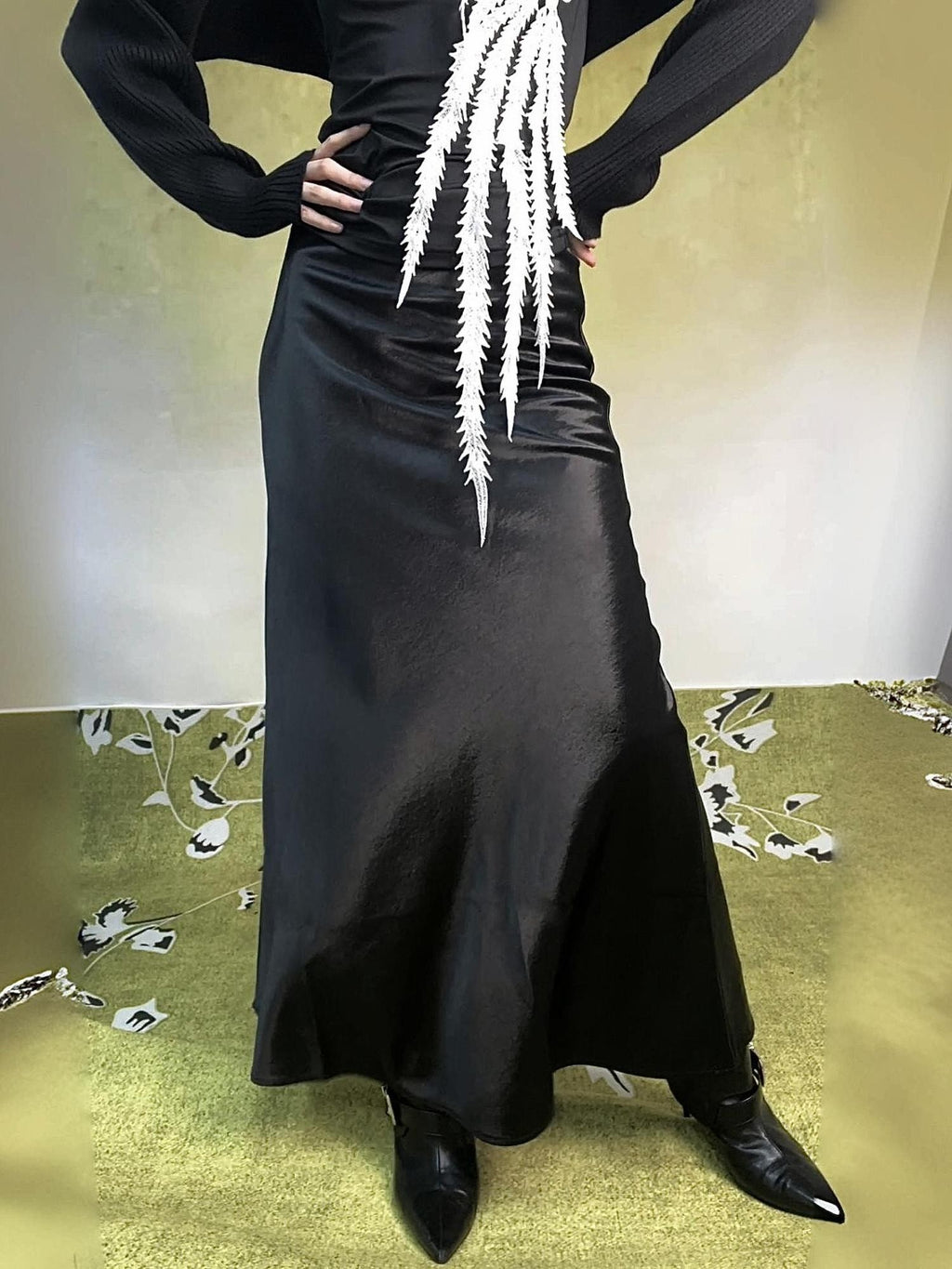 ANTIMOON Glossy Structured Mermaid A Line High Waist Women's Polyester Maxi Skirts