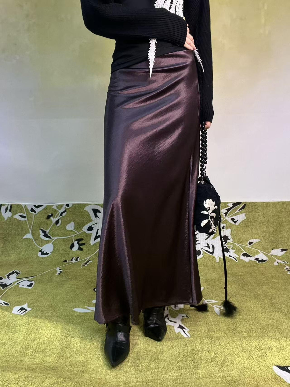 ANTIMOON Glossy Structured Mermaid A Line High Waist Women's Polyester Maxi Skirts