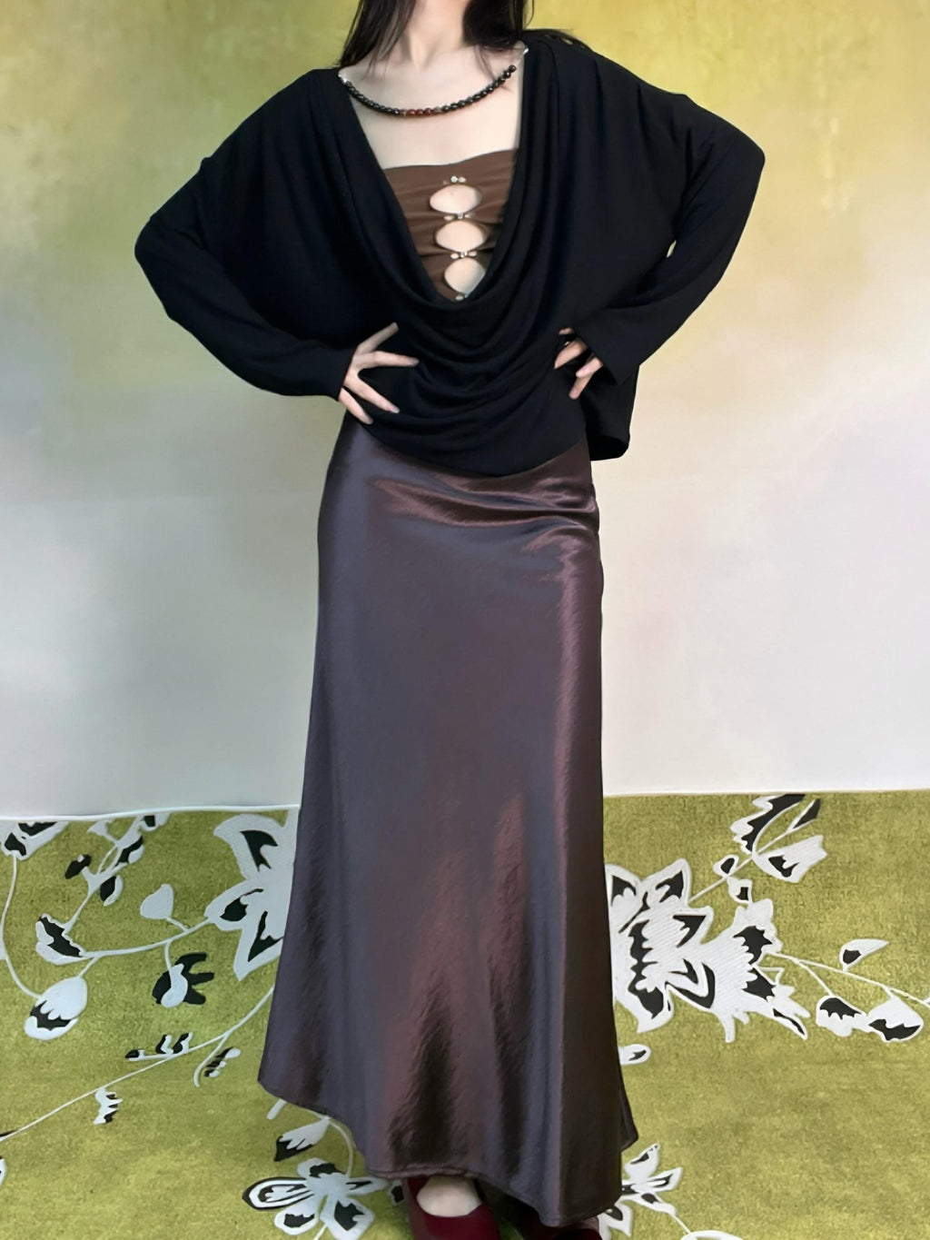 ANTIMOON Glossy Structured Mermaid A Line High Waist Women's Polyester Maxi Skirts