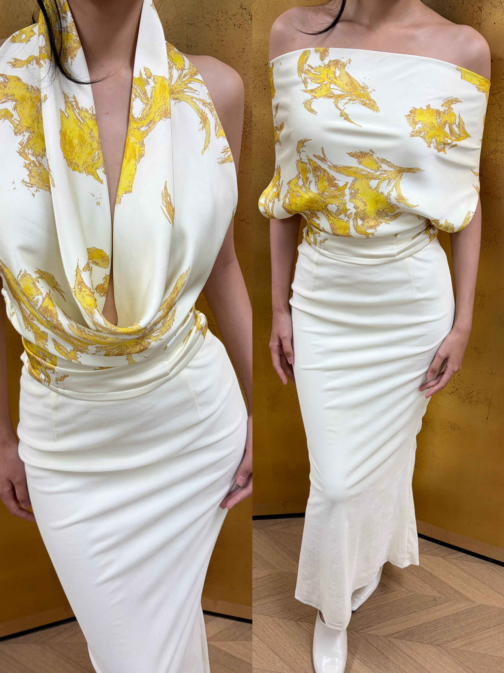 ANTIMOON_Gold_Foil_Convertible_Vintage_Print_Cowl_Halter_Women's_Polyester_Tube_Tops_1055195644807_MISSTT