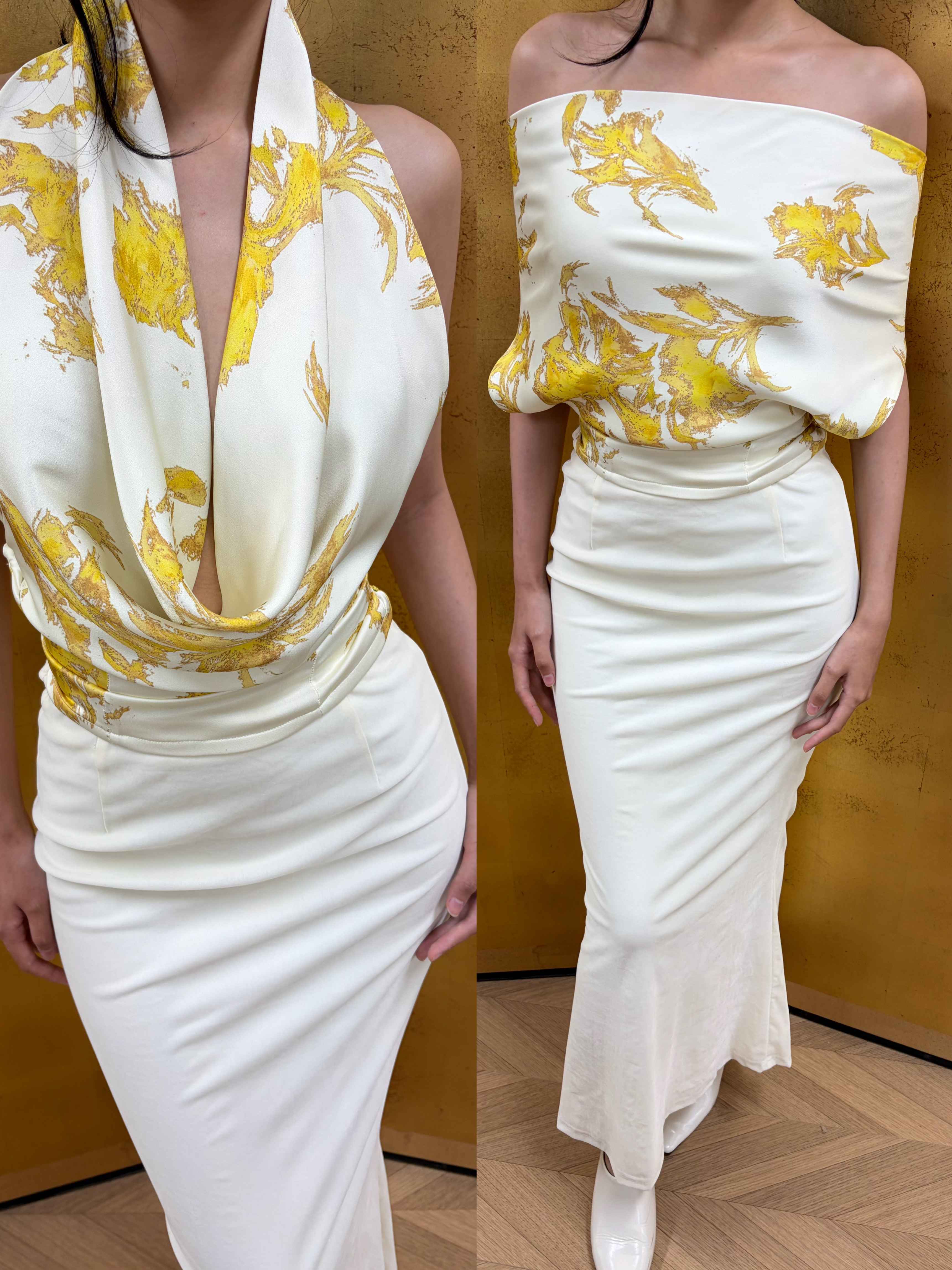 ANTIMOON_Gold_Foil_Convertible_Vintage_Print_Cowl_Halter_Women's_Polyester_Tube_Tops_1055195644807_MISSTT