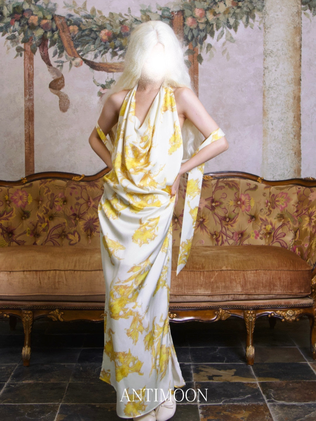 ANTIMOON_Gold_Foil_Floral_Print_Halter_Draped_Neck_Women's_Polyester_Boho_Maxi_Dresses_1052627394304_MISSTT
