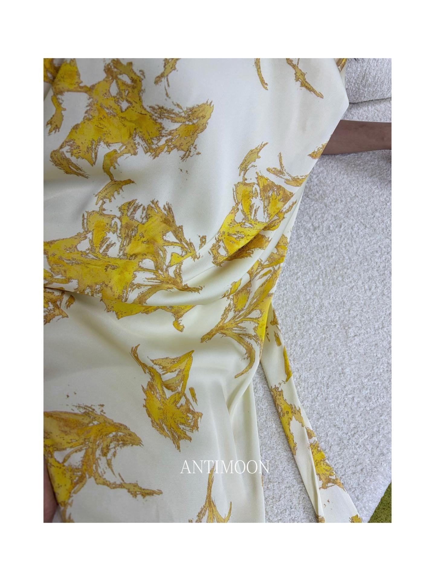ANTIMOON Gold Foil Floral Print Halter Draped Neck Women's Polyester Boho Maxi Dresses