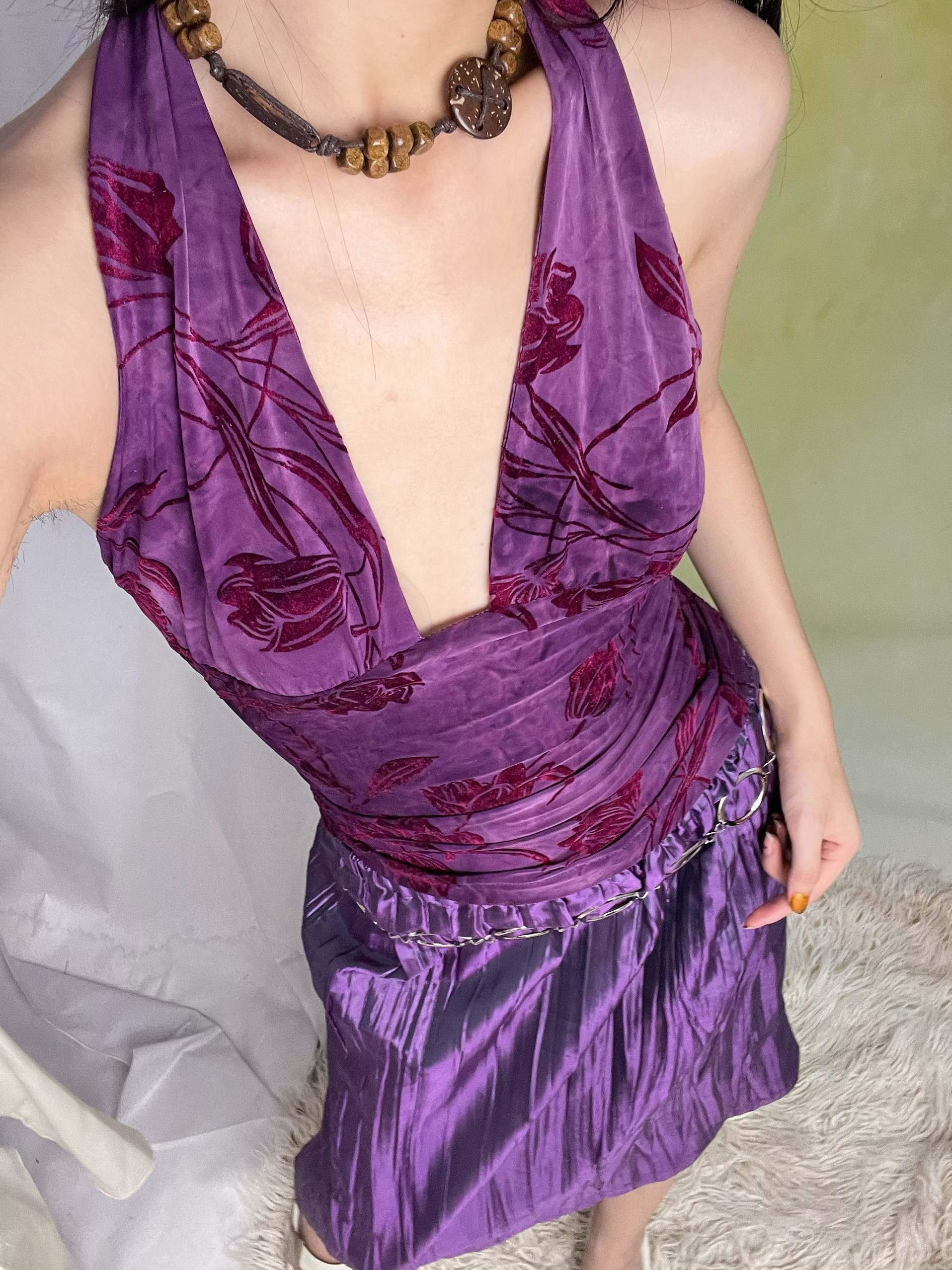 ANTIMOON_Grape_Purple_Floral_Print_3d_Texture_Halter_Slim_Women's_Polyester_Camisoles_949064323654_MISSTT