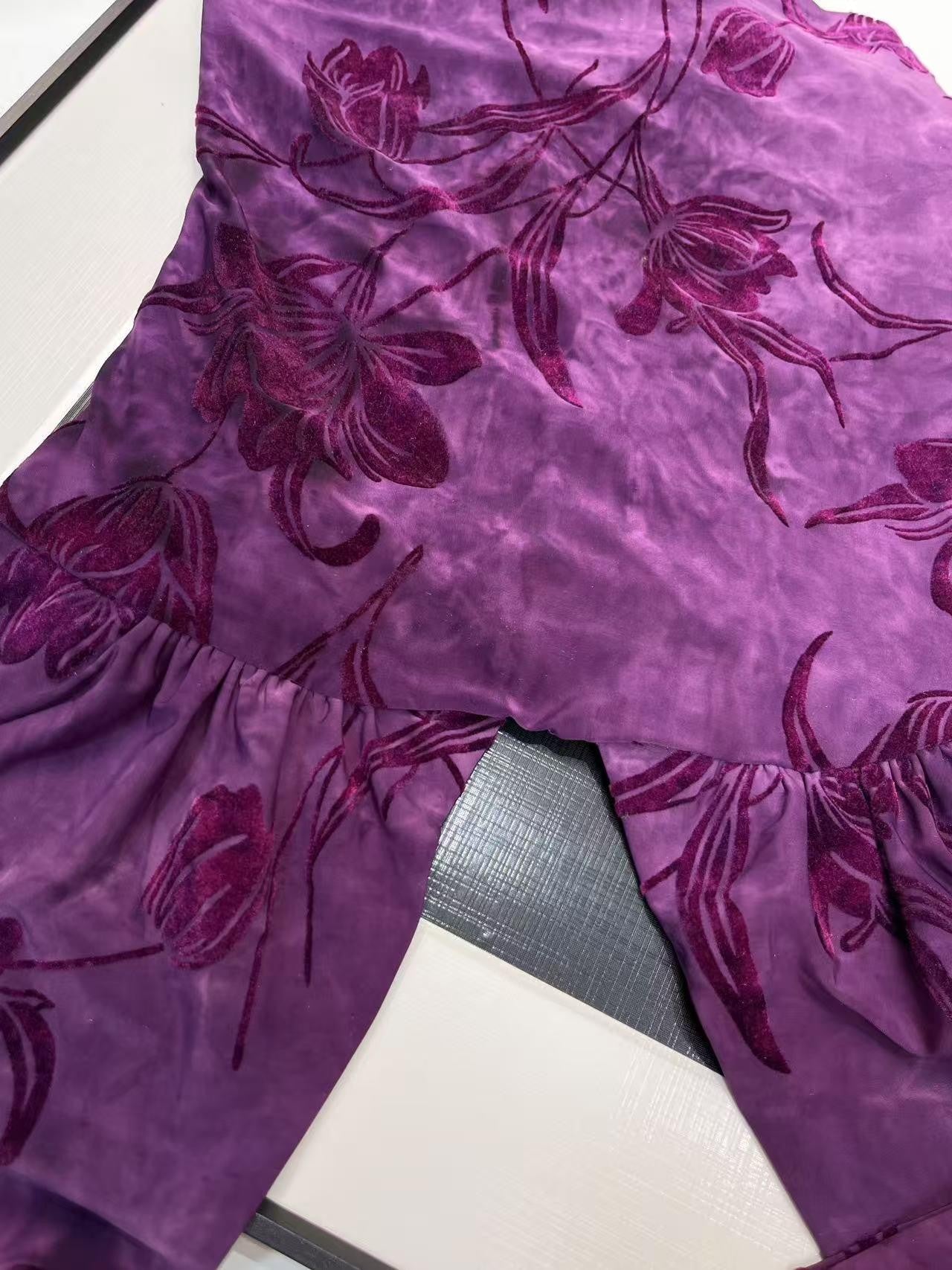 ANTIMOON Grape Purple Floral Print 3d Texture Halter Slim Women's Polyester Camisoles
