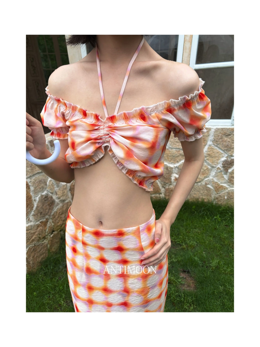 ANTIMOON_Grapefruit_Speckle_Dopamine_Print_Puff_Sleeves_Women's_Linen_Matching_Skirt_Sets_1051594751400_MISSTT