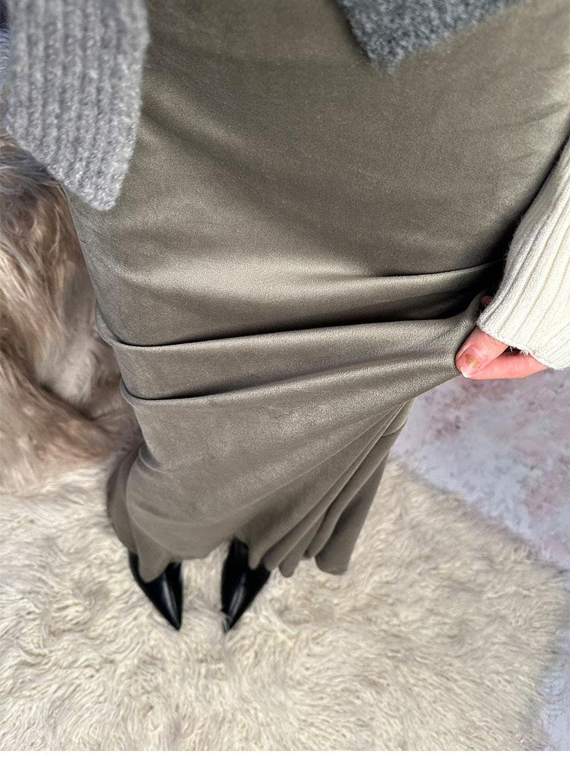 ANTIMOON Gray Green High Waist Stretch Velvet Flocking Women's Mermaid Skirts