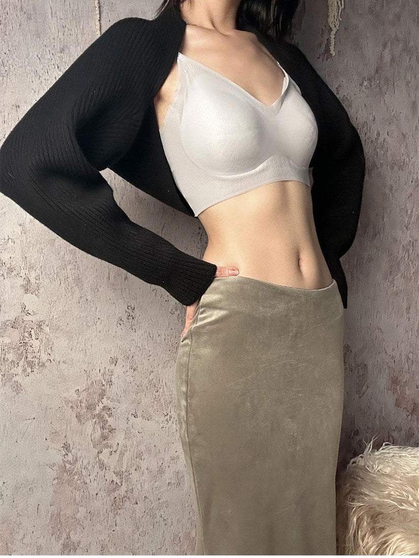 ANTIMOON Gray Green High Waist Stretch Velvet Flocking Women's Mermaid Skirts