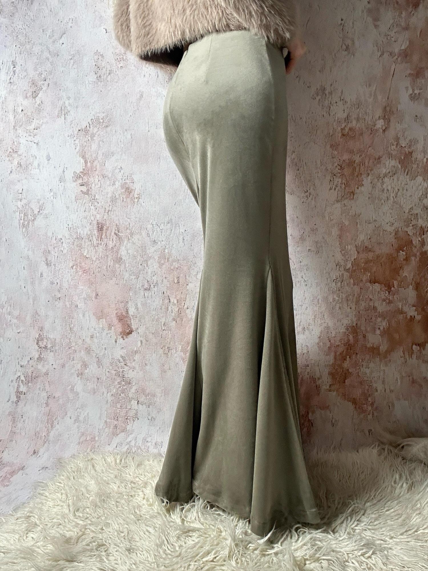 ANTIMOON Gray Green High Waist Stretch Velvet Flocking Women's Mermaid Skirts