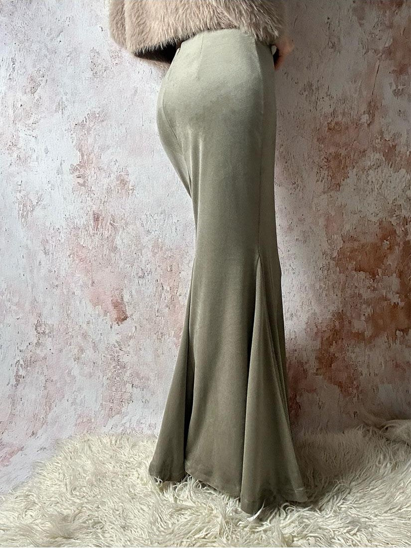 ANTIMOON Gray Green High Waist Stretch Velvet Flocking Women's Mermaid Skirts