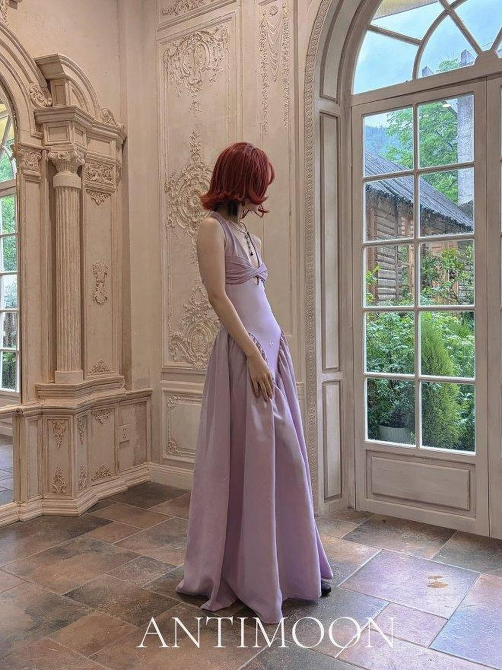 ANTIMOON Grecian Bustier V-neck Women's Polyester Halter Maxi Dresses