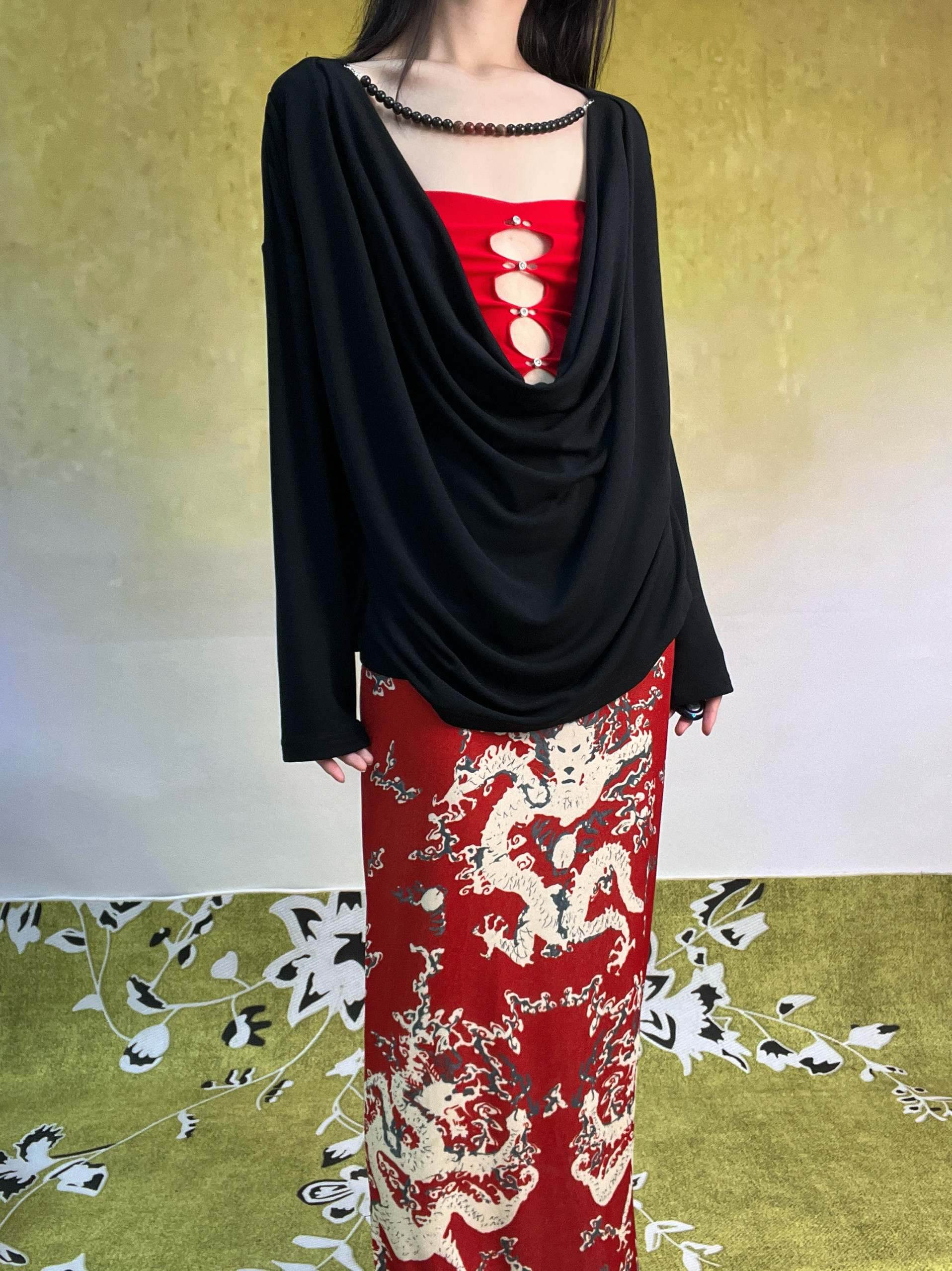 ANTIMOON_Greek_Statue_Print_Draped_Neckline_Pleated_Loose_Women's_Long_Sleeve_T-shirts_980110127956_MISSTT