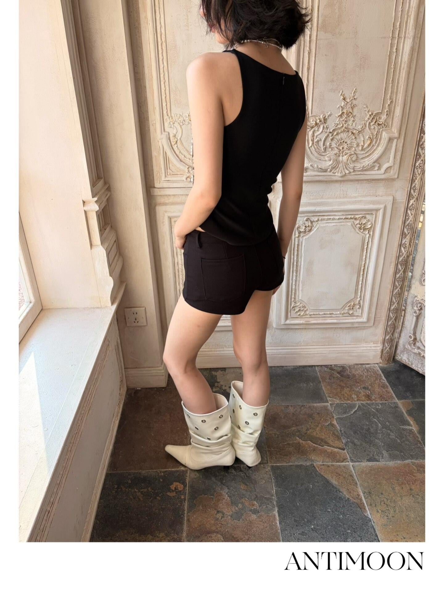 ANTIMOON Hip Enhancing Padded Leg Lengthening Slim Straight Women's Viscose Denim Shorts