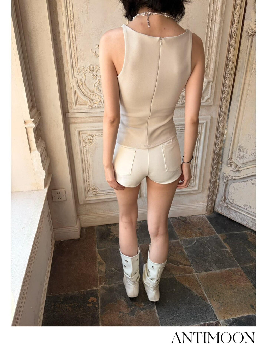 ANTIMOON Hip Enhancing Padded Leg Lengthening Slim Straight Women's Viscose Denim Shorts