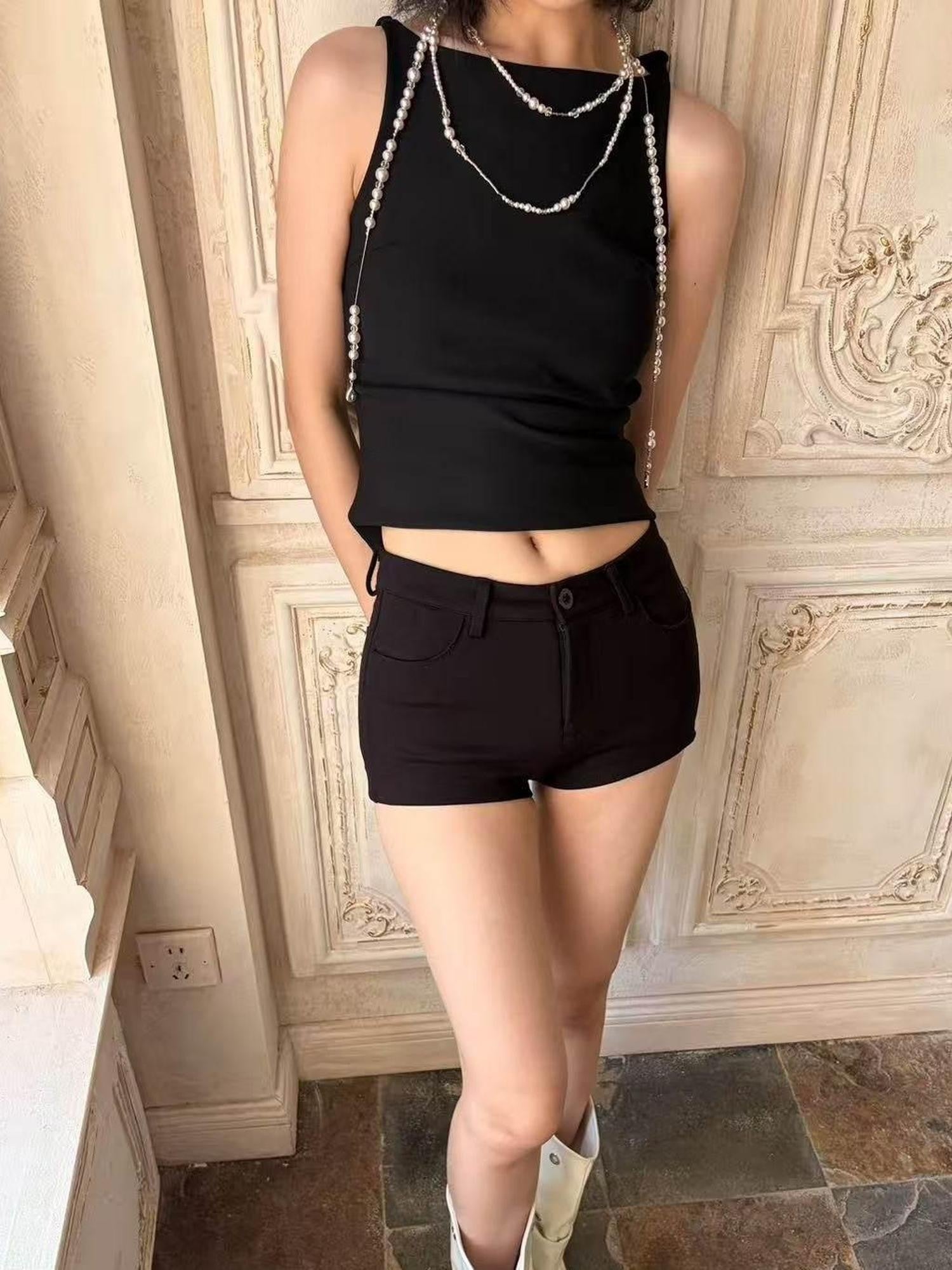 ANTIMOON Hip Enhancing Padded Leg Lengthening Slim Straight Women's Viscose Denim Shorts